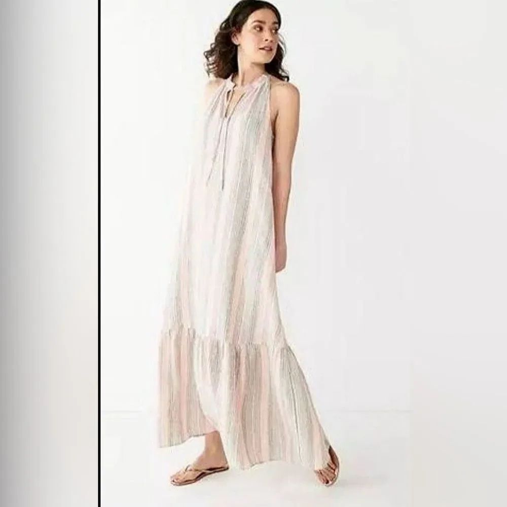 Nine West Peasant Sun Dress Maxi Stripes S